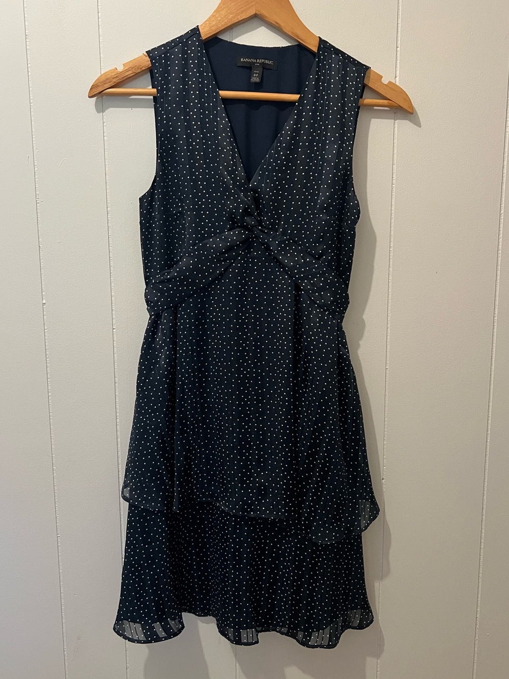 Banana Republic Navy Polka Dot Dress Size 0P Petite Sleeveless Dress - Picture 2 of 10